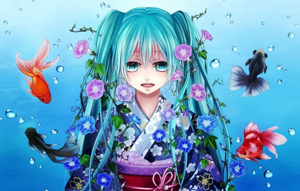 Рыбка, аниме, арт, Hatsune Miku, вокалоид