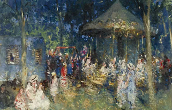 Картина, жанровая, Пьер Эжен Монтезин, Pierre-Eugene Montezin, Карусель в Сен-Мамес