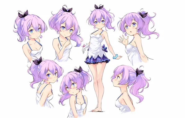 Girl, sexy, cleavage, long hair, boobs, anime, beautiful, purple eyes