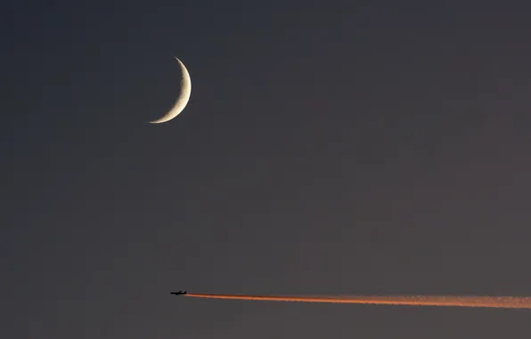 Небо, луна, самолёт