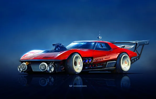 Красный, Авто, Corvette, Chevrolet, Машина, Автомобиль, Арт, Chevrolet Corvette