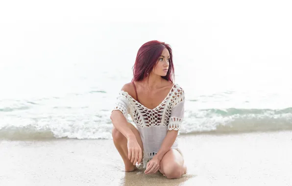 Картинка girl, beach, sand, redhead, seaside, sunlight