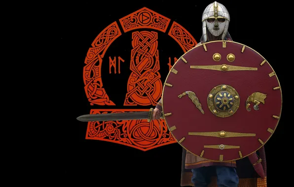 Воин, Шлем, Мечь, Щит, Sword, Мьёльнир, Helmet, Shield