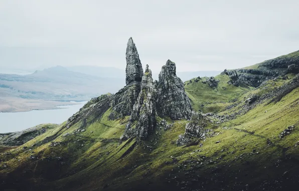 Горы, скалы, остров, Шотландия