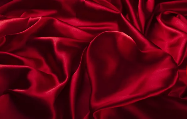 Картинка сердце, текстура, шелк, ткань, красная, складки, сатин