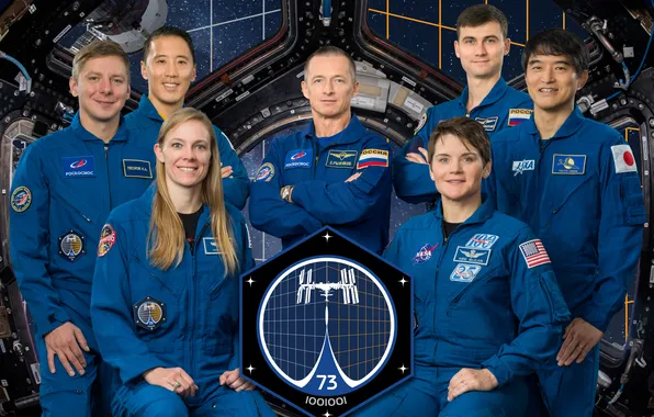 Люди, портрет, космонавты, The official portrait of the Expedition 73 crew, 73 экспедиция