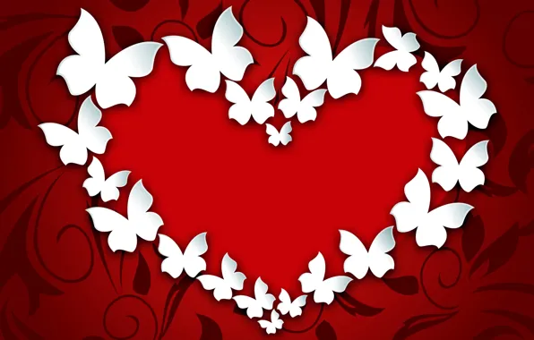 Бабочки, сердце, love, heart, romantic, Valentine's Day