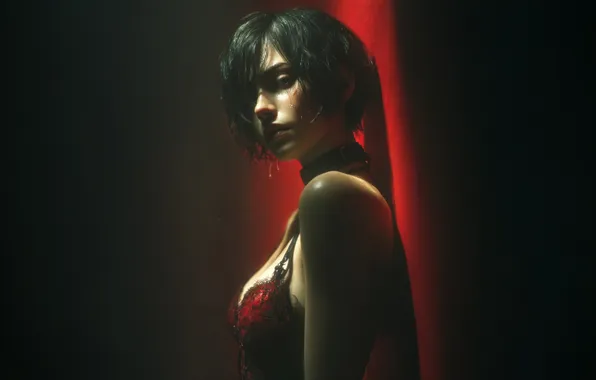 Картинка girl, dress, look, Ada Wong, Residen Evil, dark background, choker, short cut
