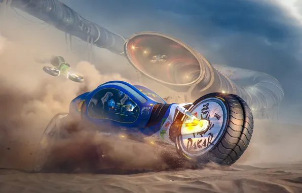 Транспорт, пустыня, пыль, during dust storm, extreme rally