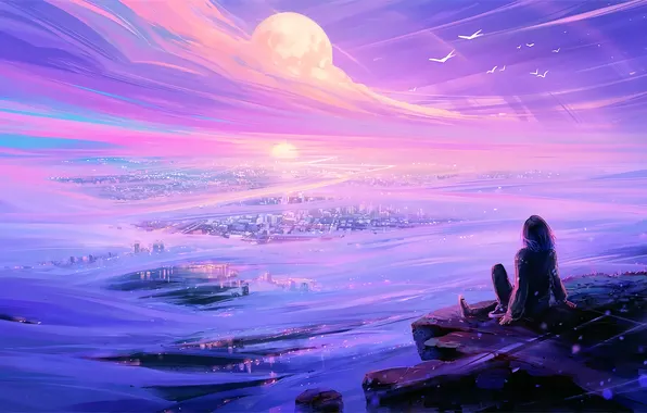 Fantasy, view, planets, cliff