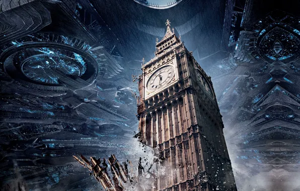 Wallpaper, gun, tower, war, england, United Kingdom, clock, UFO