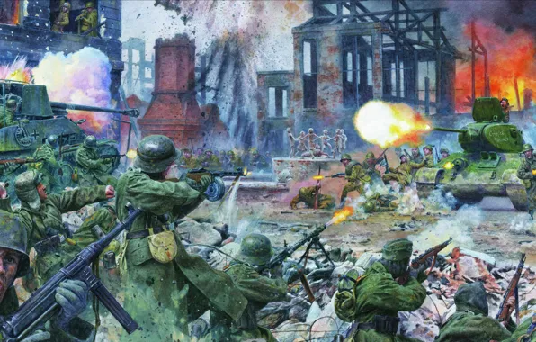 Атака, советская пехота, ППШ-41, MG-34, Marder II, MP-40, немецкая пехота, Steve Noon