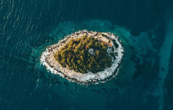 Море, камни, Франция, остров, руины, вид с высоты, заброшенные строения