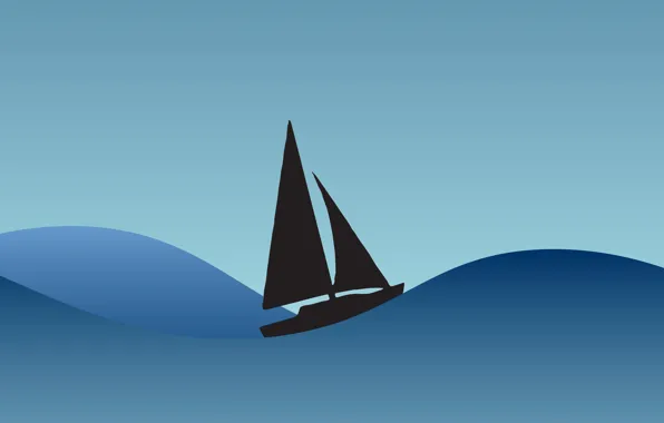 Картинка waves, sea, minimalism, artwork, Sailboat