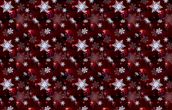 Картинка шарики, снежинки, красный, фон, праздник, рисунок, цвет, новый год