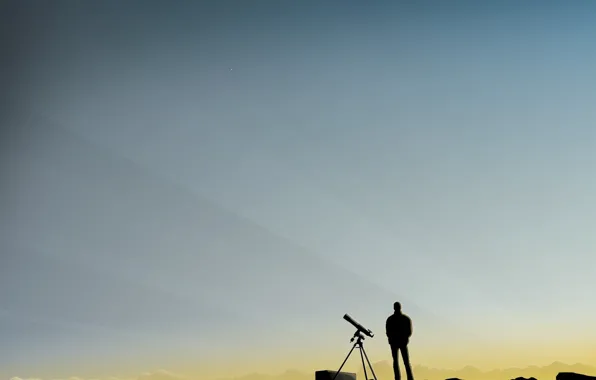 Картинка человек, вектор, утро, Телескоп