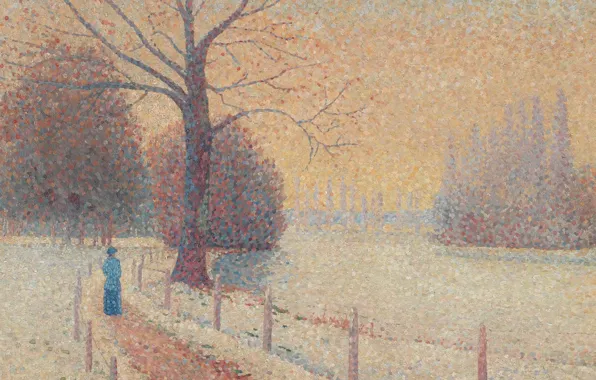 Пейзаж, картина, пуантилизм, Альберт Дюбуа-Пилле, The Eminence in Winter, Albert Dubois-Pillet