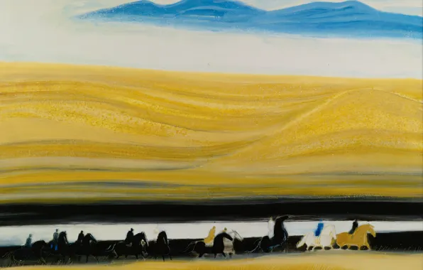 Пейзаж, картина, лошади, всадники, Голубые Горы, Andre Brasilier