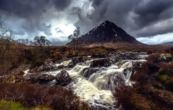 Картинка река, камни, гора, поток, Scotland