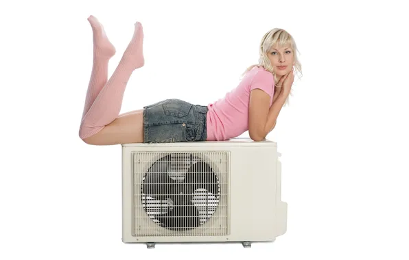 Картинка girl, design, electric, looking, fan, equipment, isolated, electricity