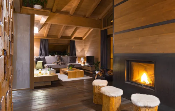 Картинка интерьер, камин, гостиная, Cozy Chalet in Italy