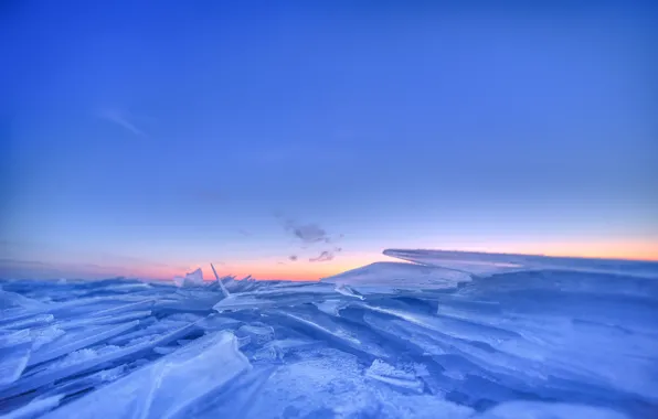Лед, зима, небо, озеро, голубое, утро, льдины, Швеция