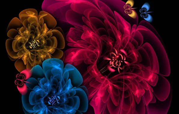 Картинка свет, цветы, бабочка, краски, лепестки, объем