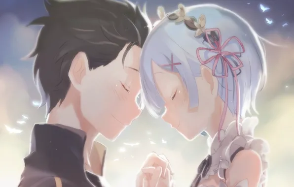 Девушка, аниме, арт, парень, двое, Субару, Романтика, Re: Zero kara Hajimeru Isekai Seikatsu