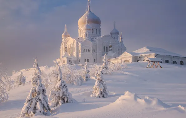 Картинка зима, снег, деревья, пейзаж, храм, Пермский край, Гордеев Эдуард, Эдуард Гордеев