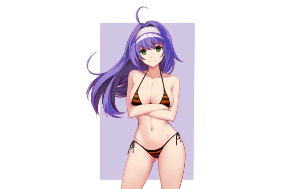 Girl, sexy, cleavage, green eyes, long hair, boobs, anime, Mia