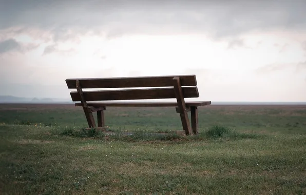 Картинка поле, пейзаж, скамья