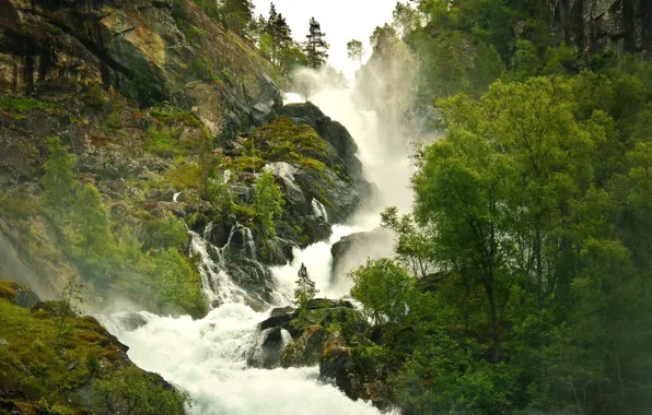 River, mountains, waterfall, tropical forest