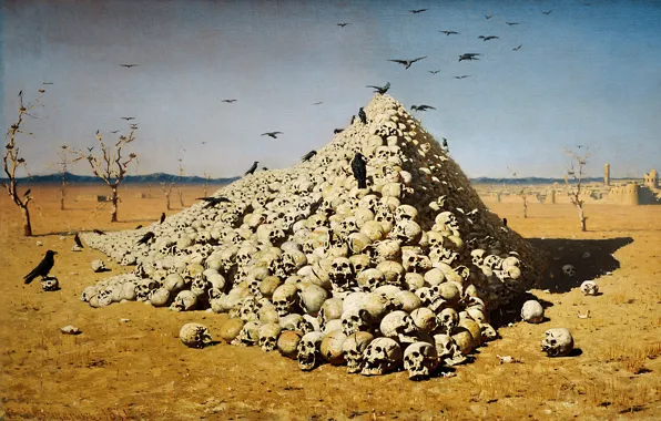 Картинка картина, черепа, Верещагин, апофеоз войны
