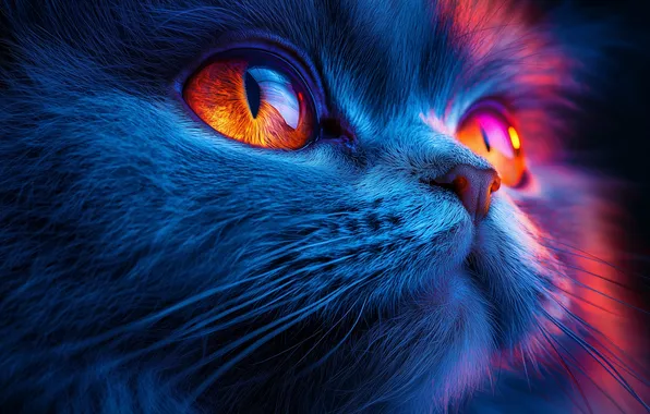 Картинка кот, colorful, blue, cats, cat eyes, depth of field, looking away, ИИ арт