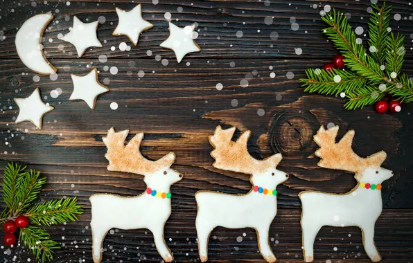 Картинка звезды, печенье, Рождество, Новый год, олени, Christmas, выпечка, сладкое