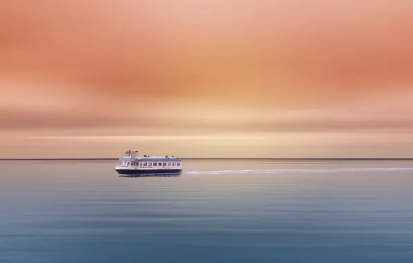 Туман, океан, корабль, утро, плавание, линия горизонта, Fire Island Express
