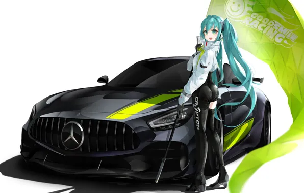 Девушка, Аниме, Арт, Anime, Гоночный автомобиль, Racing car, Mercedes-AMG GT R Pro