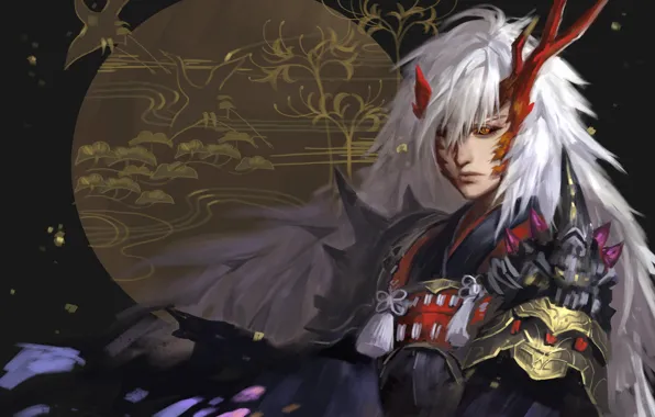 Круг, доспехи, демон, рога, парень, живопись, Onmyouji, Onmyoji