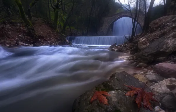 Картинка осень, река, водопад