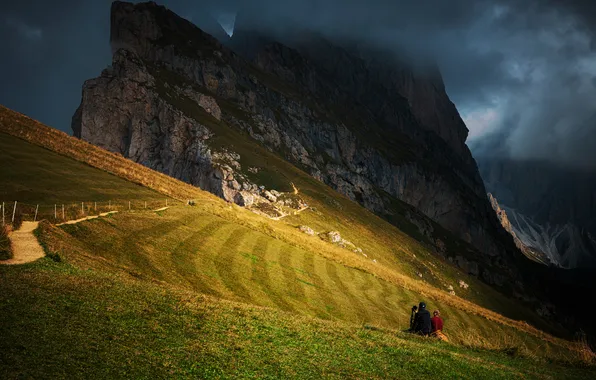 Grass, rocks, slope, hillside