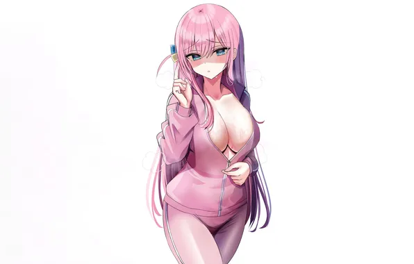 Girl, sexy, cleavage, pink hair, long hair, boobs, anime, beautiful