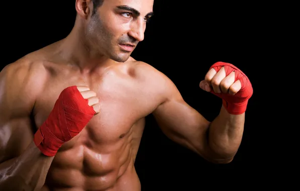 Картинка red, man, fight, muscles, ring, fist, warrior, fitness