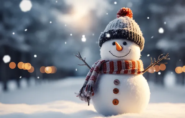 Картинка зима, снег, украшения, Рождество, Новый год, снеговик, happy, Christmas