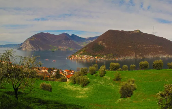 Пейзаж, горы, город, фото, Италия, Lombardy, Tassano