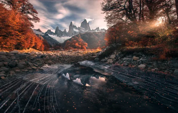 Картинка осень, отражения, горы, Патагония