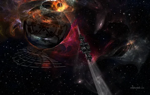 Космос, туманность, планета, луч, звёзды, галактика, stargate SG2