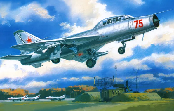 Картинка аэродром, взлёт, радар, истребитель-перехватчик, Су-9У, Maiden