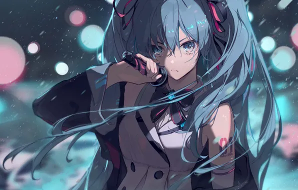 Девушка, снег, Hatsune Miku, Vocaloid