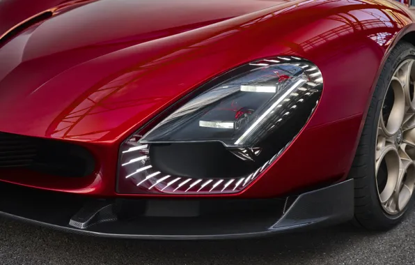 Alfa Romeo, close-up, headlight, 2023, Alfa Romeo 33 Stradale, 33 Stradale