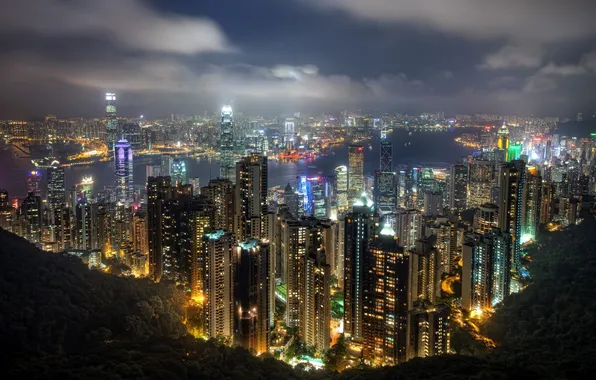 Картинка небо, ночь, Гонконг, Hong Kong